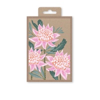 Notecards Box of 10 - Pink Waratah on Kraft