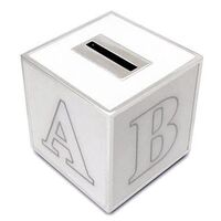 Money Box - ABC Cube White & Silver