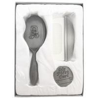 Pewter Plated Brush, Comb & Curl Set