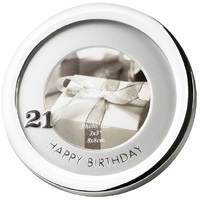 21st Happy Birthday Silver Round Frame (holds 3 x 3 photo)