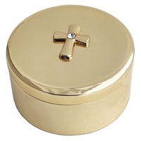 Elegant Round Gold Trinket Box w/ Cross