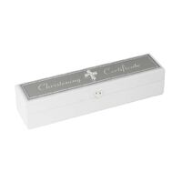 Christening Certificate Box White with Silver Plate