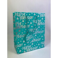 Gift Bag - Large Aqua Foil Happy Birthday
