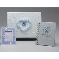 Baby Memory Keepsake Gift Set: Blue Box, Photo Album, Photo Frame