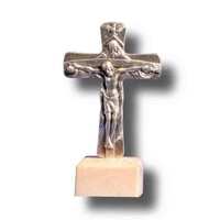Standing Metal Crucifix On Marble Base - 85 x 48mm