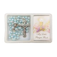 Communion Set Book And Pearl Rosary Blue