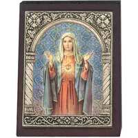 Wood Plaque - Sacred Heart Mary (65x50mm)