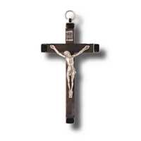 Crucifix Metal Wall Inlay Black Wood - 110 x 65mm