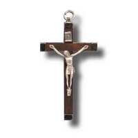Crucifix Metal Wall Inlay Brown Wood - 110 x 65mm