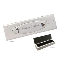 Christening Certificate Box - White/Silver