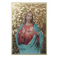 Wood Plaque Gold - Sacred Heart Jesus (105X155mm)