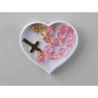 Rosary Bracelet Pink Glass Heartshaped - 7mm Beads