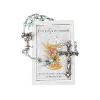 Communion Rosary W/Leaflet- Blue