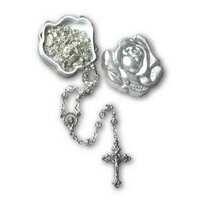 Communion Metal Rosary with Rose Box - 4mm Beads