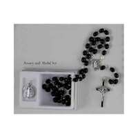 Rosary Wood Black St Benedict & Medal - 6mm Beads