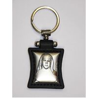 Keyring Sterling Silver & Leather (Black) - Mary Mackillop