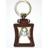 Keyring Sterling Silver & Leather (Brown) - Mary Mackillop