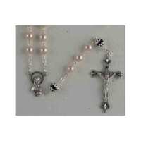Rosary White Imitation Mother of Pearl with Black Capped Mysteries - 6mm Beads