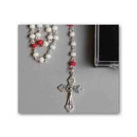 Confirmation Rosary Small White and Red Beads