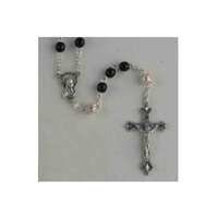 Rosary Black Imitation Mother of Pearl with White Capped Mysteries - 6mm Beads