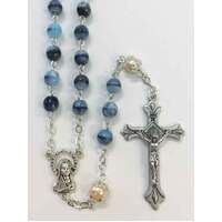 Rosary Grey/Blue Glass Precious Stone Look - 6mm Beads
