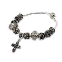 Silver Beaded Bracelet with Cross - Crystal