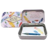 Tin Prayer Box with Notes - Feathers