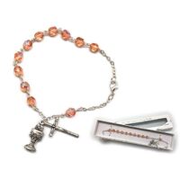 Communion Rosary Bracelet Pink Crystal - 5mm Beads