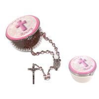 First Rosary Pink w/Porcelain Box