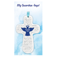 Angel of God Cross w/Blue Ribbon