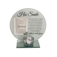 Glass Photo Frame with Tea Light Holder - His Smile