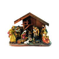 Nativity Stable Set Resin - 11 pcs 150mm - Wood Stable: 400 x 280mm