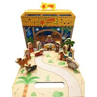Nativity Children Set -15pce Wooden Pieces stored in box with carry handle