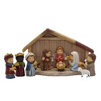 Nativity Children Set with Stable - Resin 11pce 75mm - Stable 230 x 145 x 120mm