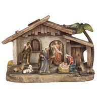 Nativity Stable Set Resin - 11 pcs 110mm Stable: 250 x 130mm