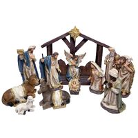 Nativity Stable Set Resin - 11pcs 200mm Canvas Look - Stable: 420 x 160mm