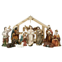 Nativity Stable Set Resin/Wood - 11pcs 125mm Stable