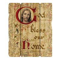 Plaque Vintage Saint - God Bless Our Home-(190x235mm)