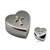Trinket Box - Love Heart with Cross Silver Plated