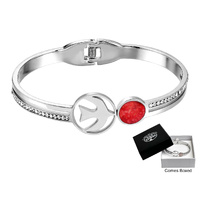 Bangle Hinged w/Dove & Red Agate Stone