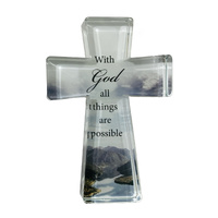 Glass Standing Cross - With God All Things Are Possible
