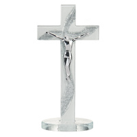 Murano Glass Standing Crucifix w/Silver Corpus
