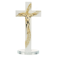 Murano Glass Standing Crucifix w/Gold Corpus