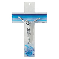 Murano Blue Glass Crucifix w/Silver Corpus