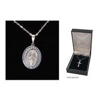 Sterling Silver Chain and Miraculous Medal with Stones