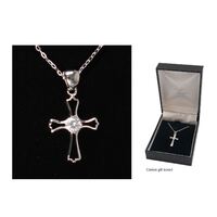 Sterling Silver Chain and Open Cross with Stone