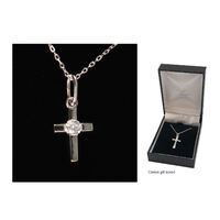 Sterling Silver Chain and Cross with Crystal