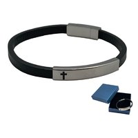 Bracelet Stainless Steel/Leather with Cross