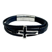 Bracelet Leather Polished Cross
