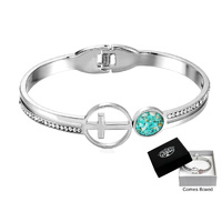 Bangle Hinged w/Cross & Turquoise Stone